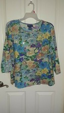 Artscapes QVC Sequin And Bead Detail Floral Shirt Women’s Sz XL