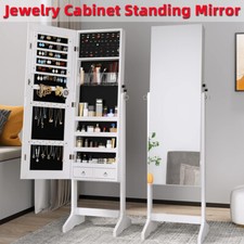 Large Standing Jewelry Mirror Cabinet Lockable Jewelry Armoire Organizer 156cm