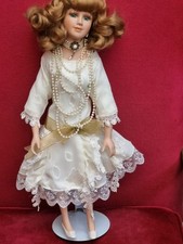 vintage ceramic head hands & feet collectors doll on a stand (not a toy)