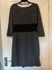 Sandra Darren Textured Grey & Black Panel Midi Dress Size 12 – Occasion/Workwear