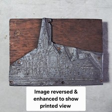 Vintage Metal Plate Printing Block, Heaton Church (Newcastle Upon Tyne)
