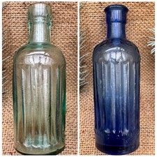 x2 Antique Aqua & Blue Ribbed