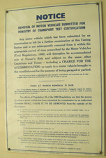 NOTICE REMOVAL OF MOTOR VEHICLES SUBMITTED FOR MOT...original Garage Sign No. 60