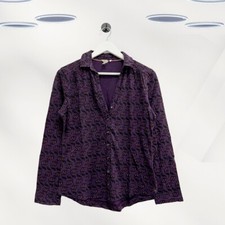 Ex White Stuff Women's Long Sleeve Jersey Printed Shirt in Purple Bird (RRP £45)