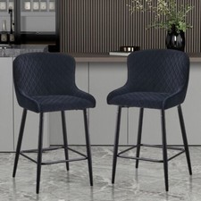 2x Velvet Black Bar Stools