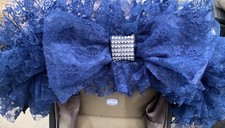 PRAM/PUSHCHAIR NAVY FRILLY BLING BOW HOOD TRIM - UNIVERSAL - ROMANY