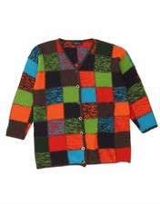 VINTAGE Womens Cardigan Sweater One Size Multicoloured Patchwork Acrylic BP10