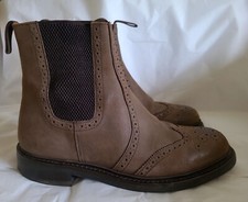 SAMUEL WINDSOR PULL-ON BROGUE BROWN LEATHER CHELSEA BOOTS MEN SIZE 7.5 UK