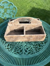 VINTAGE WOODEN CARPENTERS TOOL BOX CADDY TOTE BOX GARDENING FISHING STORAGE BOX