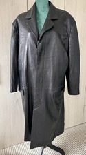 Latini Mens Luxury Black Leather Long Jacket/Coat Viscose Lining EU 58