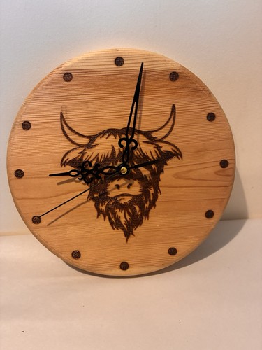 Highland coo clock wooden - highland,