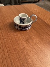 Vintage Handpainted Delft Blauw Candle Stick Holder Blue White Floral Excellent