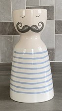 Next Blue Stripe Man Figure With Moustache Quirky Ceramic Flower Vase