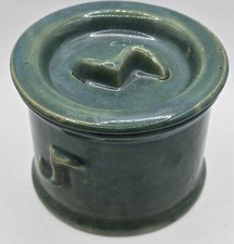 Vintage New York Pottery Container Lidded Catch All Teal Epi Curio S.L.P.C.