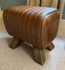 Brown leather stool - leather,