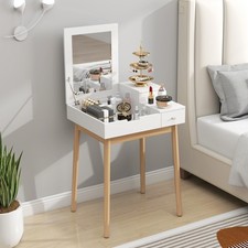 Dressing Table Desk Flip-up Mirror Multi-purpose 2 Drawers Makeup Bedroom White