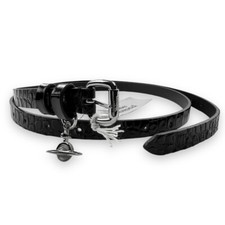 Vivienne Westwood Alex Charm Croc Embossed Black Leather Belt
