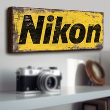 Nikon Camera Sign Wooden Retro