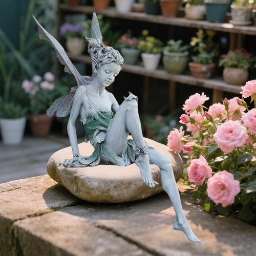 Resin seated fairy statue with - seated,
