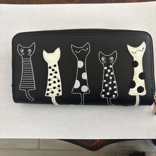 Black leather wallet with - black,
