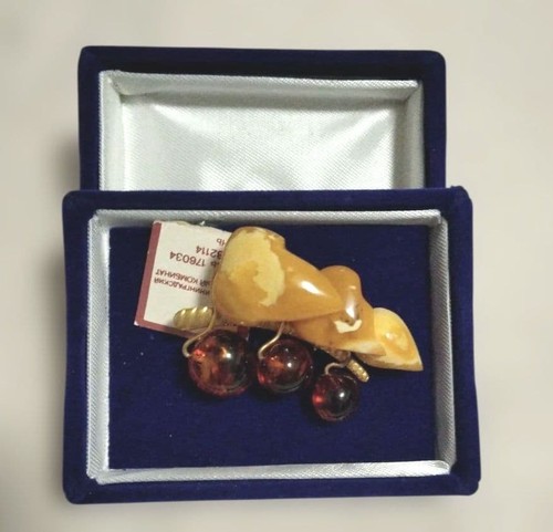 Russian amber brooch - russian,