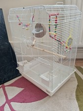 Large White Bird Cage with Toys, Perches & Feeders – Pickup only.