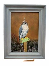 Superb Peregrine Falcon Oil Painting, Falconry, Oil On Board