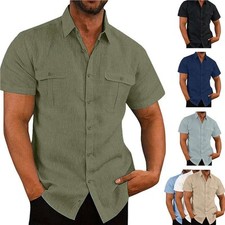 Men Short Sleeve Cotton Linen