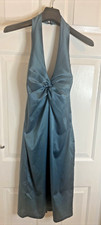 CHEAPER THAN CHARITY SHOP TEAL SATIN SZ 10 EVENING/PARTY/CRUISE HALTERNECK DRESS