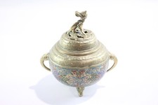 Cloisonne Enamel Censer East Asian Floral Motif Brass Elements Antique Vintage