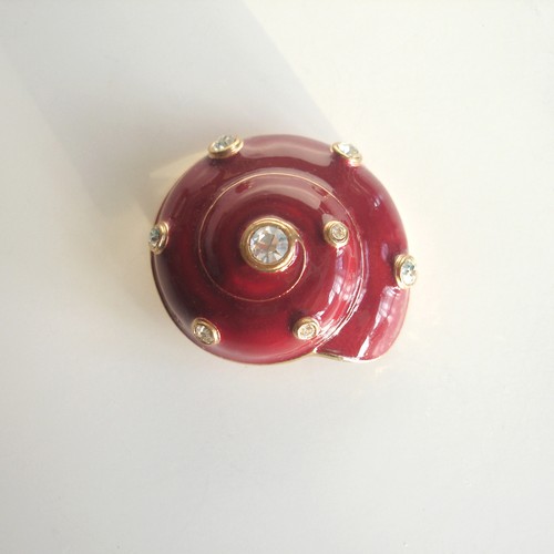 Red enamel snail shell brooch - shell,