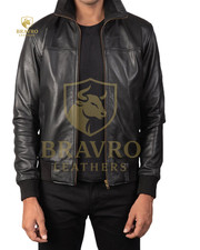 Leather Jacket Black Biker Motorcycle Jacket for Men Handmade Real Lambskin