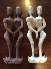 2 Hand Carved Wooden bali Figures, Male And Female