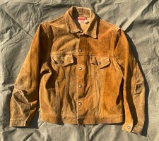 60s Levi’s Tan Leather Suede Trucker Jacket 21” Chest Rare Beautiful Patina