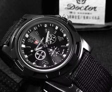 Swiss Mens Slim Sport Watch Wrist Military Army Quartz Black Fabric Strap