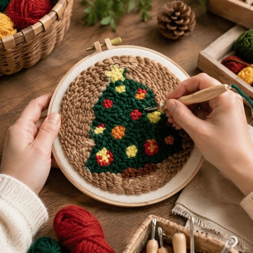 Merry christmas punch needle - merry,