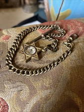 Victorian Brass/gilt Metal Albert Chain With Compass Fob
