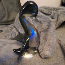 Vintage MURANO GLASS bird Figurine ~ Smoked Grey & Clear Sommerso Style