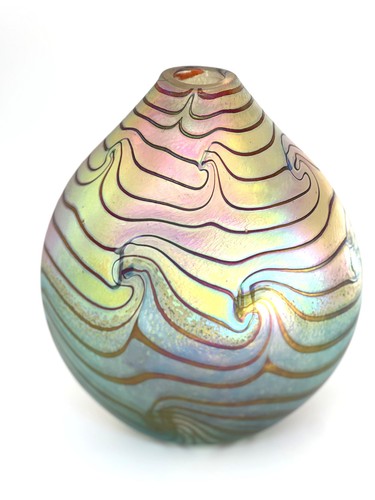 Gold aurene vase - with, red