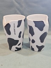 Rare Aerolatte Set Of 2 Ceramic Moo Milk Cow Print Black White Mugs Tumblers GC