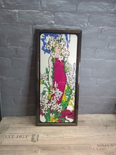 Alphonse Mucha Style Painted Glass Panel On Whiteboard Back, Framed 72cmX32.5cm