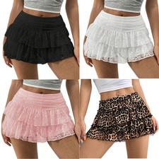 Womens Mini Skirt Ruched A Line Ladies High Waisted Layered Ruffle Short Skirt