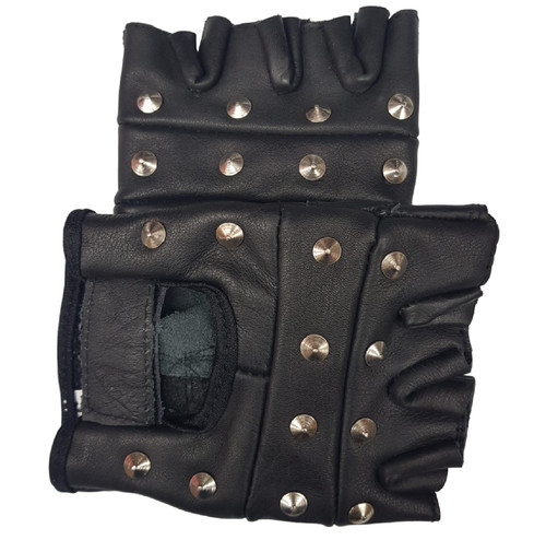 Black stud leather gloves - leather,