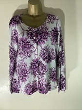 Womens Matalan Uk 12 White Purple Flower Thin Knit Long Sleeve Casual Cardigan