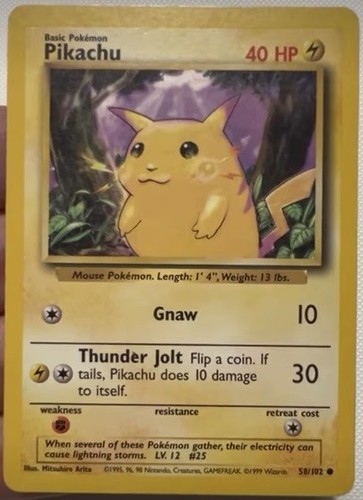 1999 pikachu pokemon card base - pikachu,
