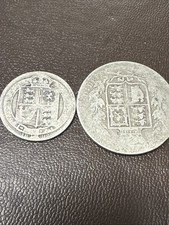 Two 0.95 Silver Coins 1892 Shilling + Old Queen Victoria Young Head
