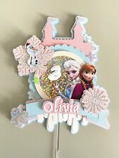 disney Frozen princess cake topper personalised, pink Ana cake topper, Pink Elsa