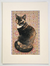 LESLEY ANNE IVORY CAT - Small Vintage Colour Book Plate - Mounted for Framing