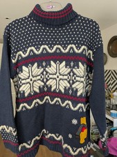 Vintage Disney Men's Woolen Roll neck Jumper Winnie The Pooh Size Medium
