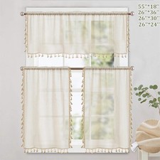 Boho Short Kitchen Curtains Farmhouse Small Window Curtains with Tassel Valances